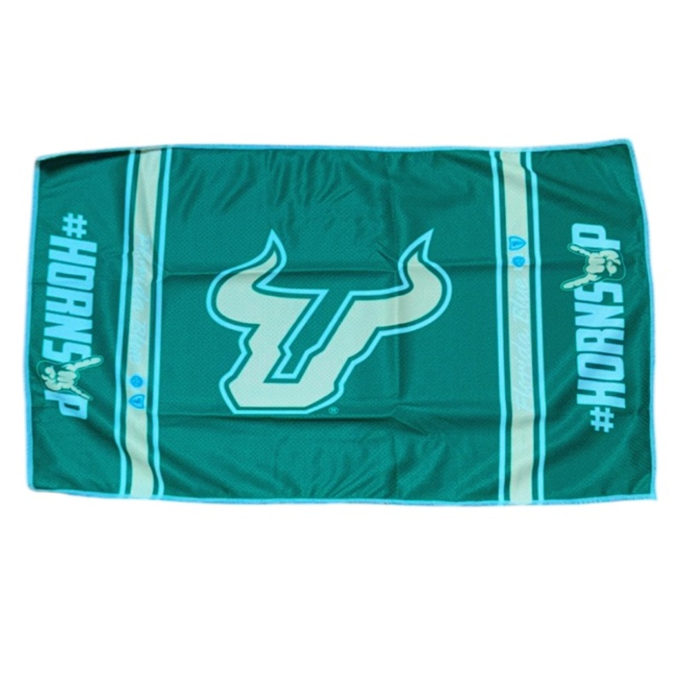 USF Bulls horns up green and gold small mesh hand towel 18x11”